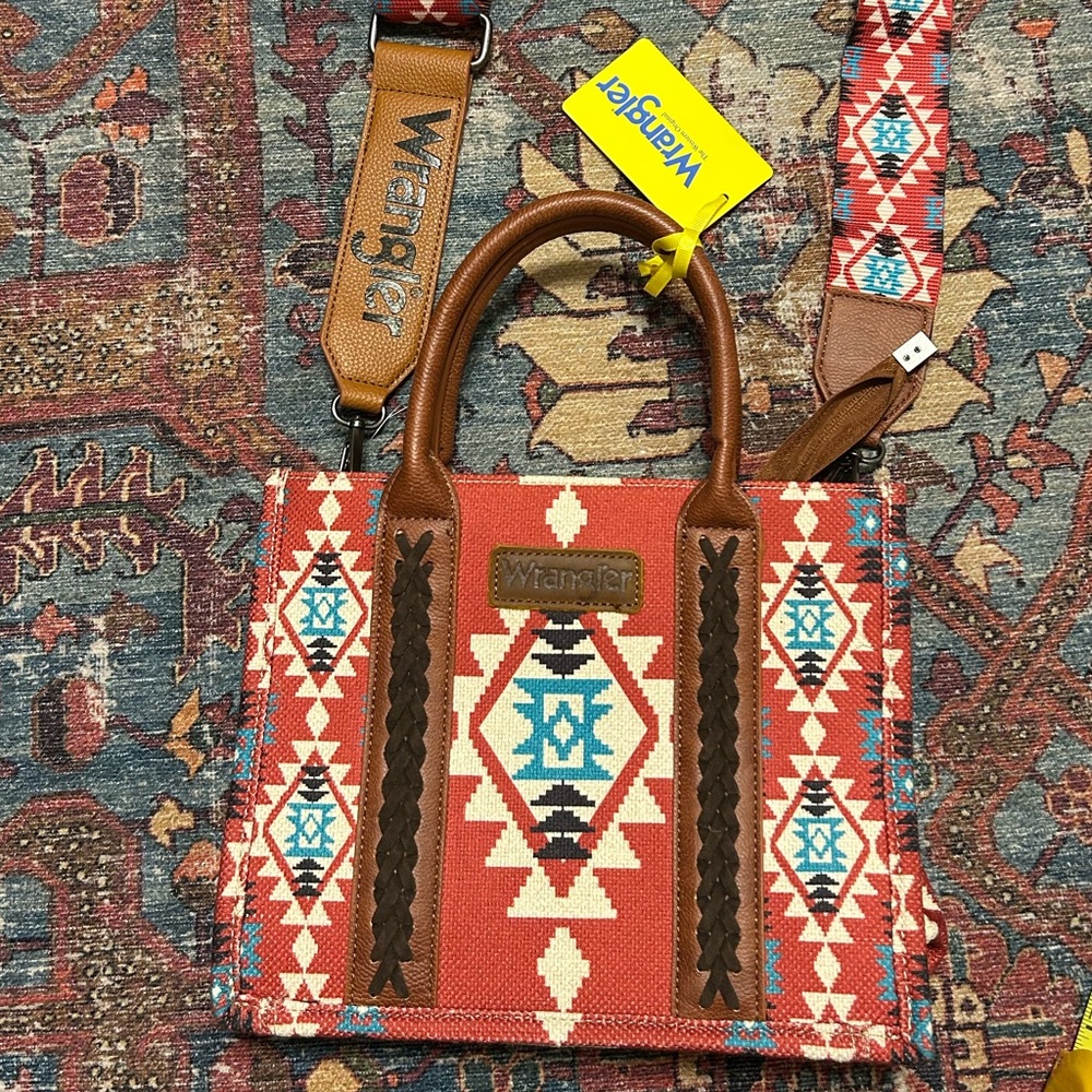 Wrangler Red and Tan Geometric Tote